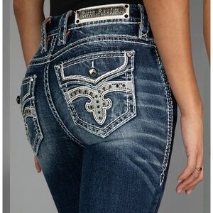 Rock Revival Esther Dark Blue Skinny Jeans with Silver Accents